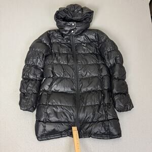 Puma Sport Lifestyle Black Hooded Puffer Down Jacket Womens M Long Coat